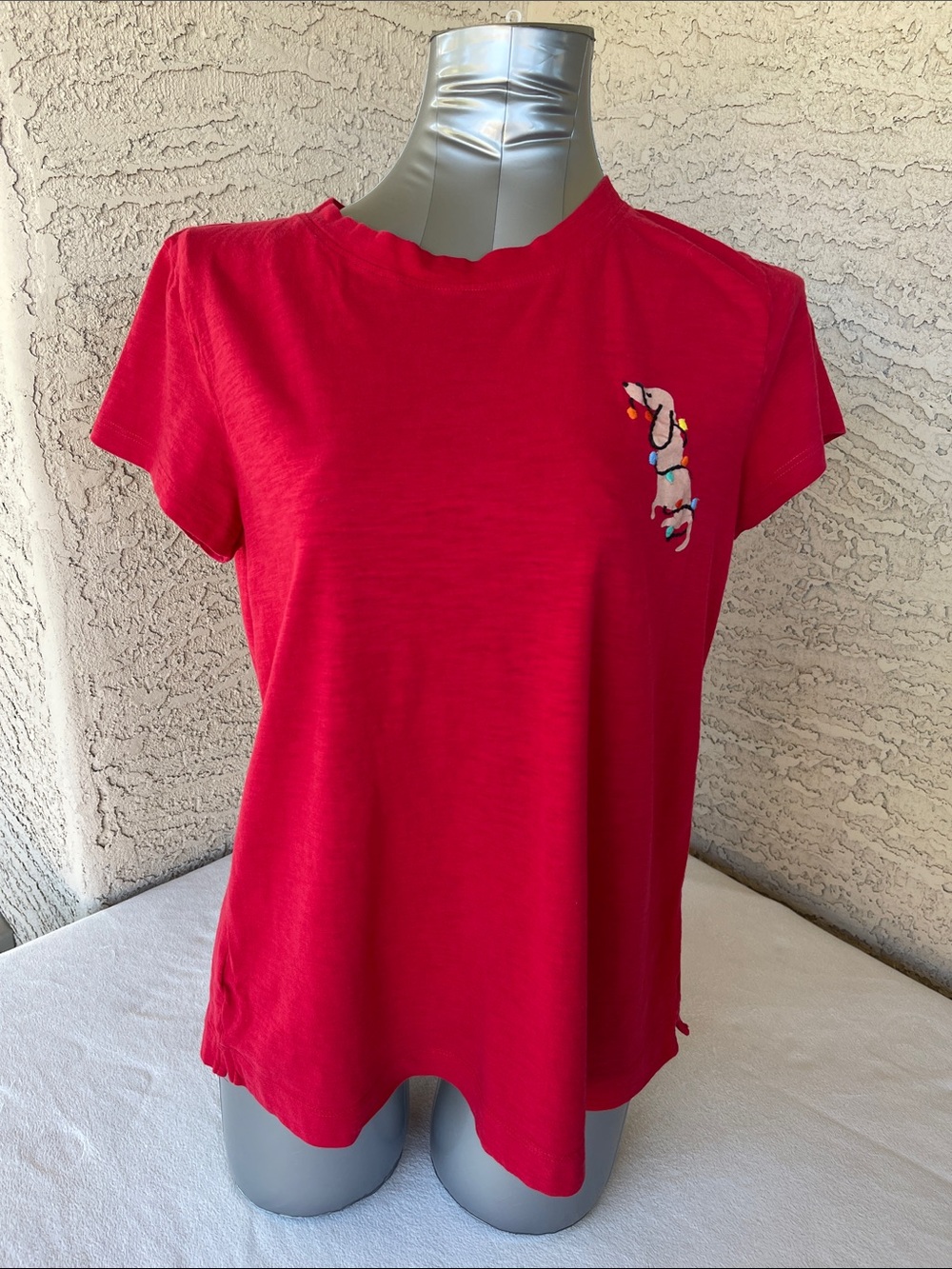 LOFT Red Short-Sleeve Tee with Embroidered Dog